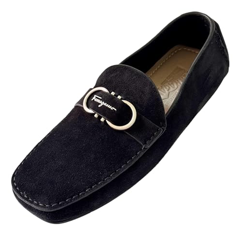 PALINURO Gancini Black Suede Leather Loafers Men's Moccasin (Salvatore