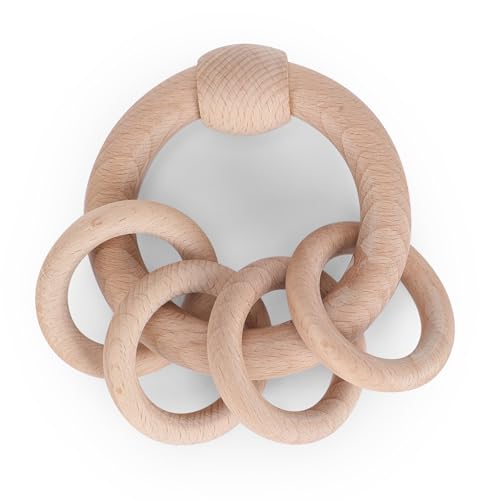 Image of Babbles Wooden Rattle for Infants 0-6 Months, 6-12 Months, Baby Rattle Toys for Sensory Play, Gift for New Born Baby Girl Boy (Ring Rattle)