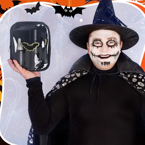 9 Pcs Halloween Pumpkin Ghost Bat Chenille Patches Cosmetic Bags with Zipper Funny Halloween Clear Makeup Bags Gothic Waterproof Coin Purse Party Favors Gift for Women3