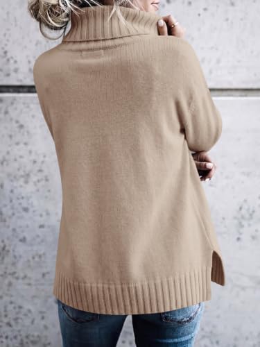 Image of FISACE Womens Oversized Turtleneck Pullover Sweater Cable Knit Sweater Tops | Long Sleeve,Slouchy,Fall,Winter,Lightweight,Loose,Trendy,Casual,Sexy