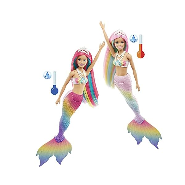 Barbie Dreamtopia Sirène Magique Arc-en-Ciel, Poupée Sirène Changeant De Couleur dans l'eau, Jouet pour Enfant de 3 Ans et Plus, GTF89 41aofKWrO5L. SS600