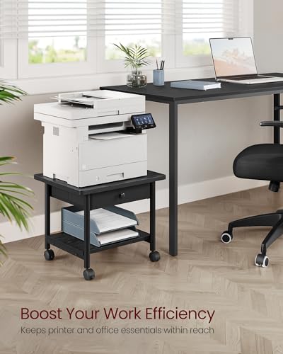 Vasagle UOPS004B56 Printer Stand, Under Desk Printer Stand With Wheels, Drawer With Divider, Bottom Shelf, Fits Inkjet, Laser, Photo, All-In-One Printers, Home Office thumb #2