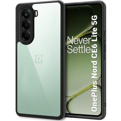 Image of TheGiftKart Hybrid Shockproof Back Cover Case for OnePlus Nord CE 6 Lite 5G | Camera Protection Module | Hard Back Cover Case for OnePlus Nord CE6 Lite (PC & TPU, Transparent Clear Back, Black Sides)