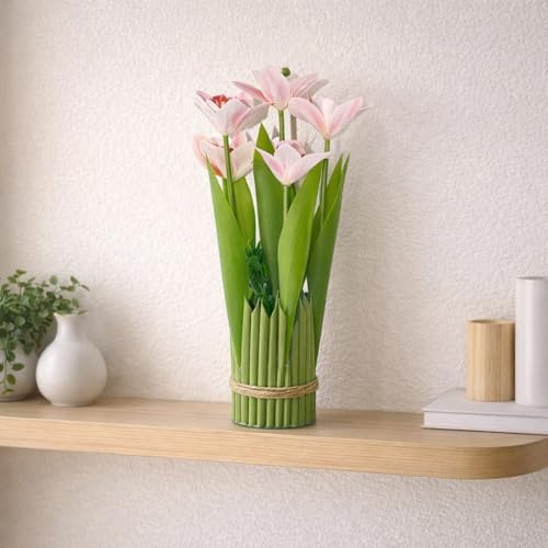 Image of CraftVatika White Pink Orchid Artificial Flower Bouquet Decor, Realistic Orchid Flowers Bouquet Gift for Girls Faux Flowers for Table, Home Living Room Desk Decor, Wedding Anniversary Birthday Gift
