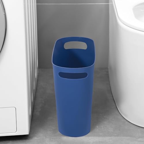 Image of rejomiik Small Trash Can, 3.5 Gallon Slim Garbage Can Plastic Waste Basket with Handles Container Bin for Narrow Spaces Bathroom, Bedroom, Kitchen, Office at Home, Blue