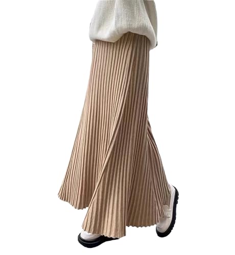 Yeuyyben Korean Fashion Women Knitted High Waist Long Skirts Autumn Winter Thick Solid A-Line Skirt
