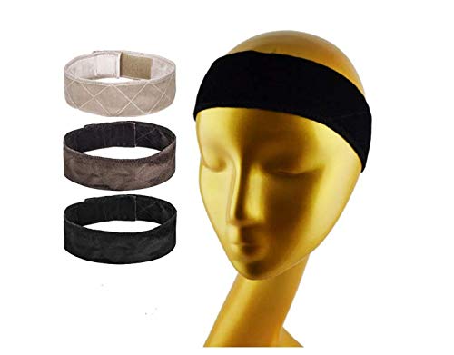 3 Pack Flexible Velvet Wig Grip Scarf Head Hair Band Adjustable Fastern (Black+Brown+Beige)
