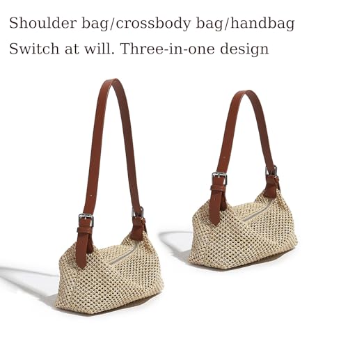 Image of Straw Beach Tote Bag for Women Summer Straw Purse Mini Beach Vacation Purses Small Woven Clutch Crossbody Shoulder Bag