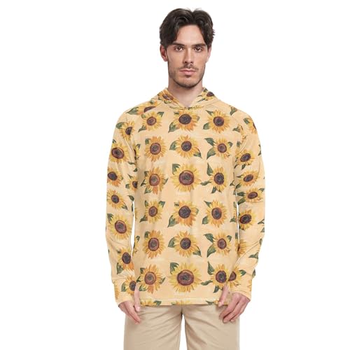 Vintage Sunflowe Peach Sun Shirts Hoodies for Men Long Sleeve Adult Rash Guards UPF 50+ Golf Shirt S