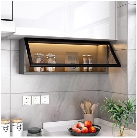 Metal Wall Cabinet with LED Light, Up-flip Door, Wall-Mounted Storage Locker for Garage, Workshop, Kitchen, Floating Display Cabinet, Illuminated Organizer