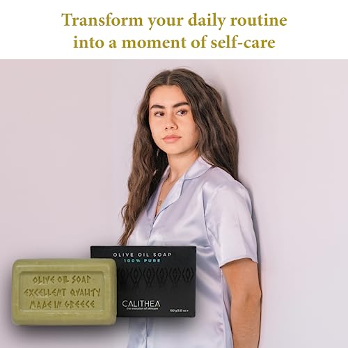 Calithea Natural Bath Soap Bars (Pack Of 3) - Bath Soap Set - 100% Pure Olive Oil Soap - Organic Shower Bars For Men & Women - Shower Soap Kit With Vitamin A, D, E, K - Hydrating & Nourishing #TOP5