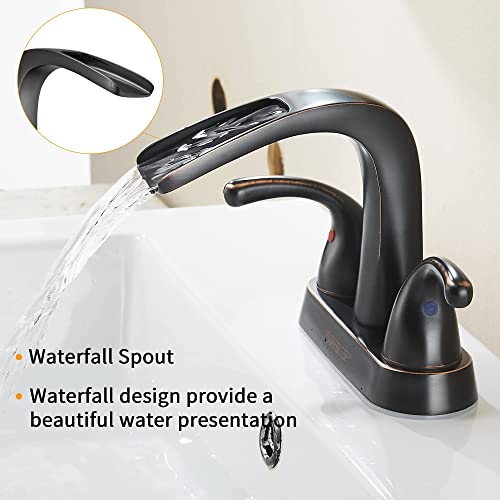 Waterfall Bathroom Faucet Fransiton Bathroom Sink Faucet 4 Inch 2 Handle 3 Hole W/Pop Up Drain, Lead-Free Faucet For Bathroom Sink, Oil-Rubbed Bronze Lavatory Faucet #TOP3