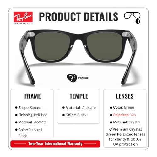 Image of Ray-Ban RB2140 ORIGINAL WAYFARER CLASSIC Square Shape Sunglasses for Men & Women with Official Eyewear Kit