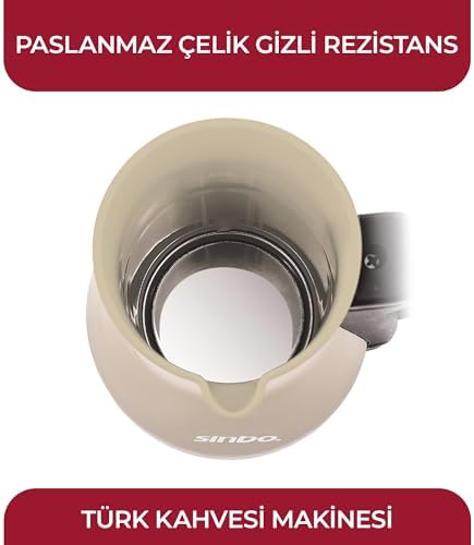 Sinbo SCM-2951 Türk Kahve Makinesi 1000W Elektrikli Cezve – 5 Fincan Kapasite, 400 ml Su Haznesi, Paslanmaz Çelik Taban, Krem Renk - Görsel 2