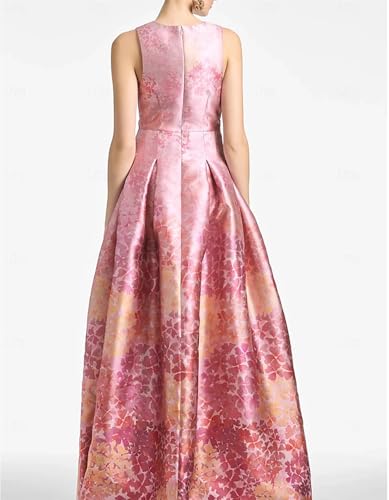 Wedding Guest Dress Satin V Neck Sleeveless Floor Length A-Line High Split Formal Prom Evening Dress Floral Print 20254