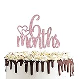 6 Months Half Birthday Cake Topper Double Sided Rose Gold Glitter 1/2 Birthday Baby Shower Party...