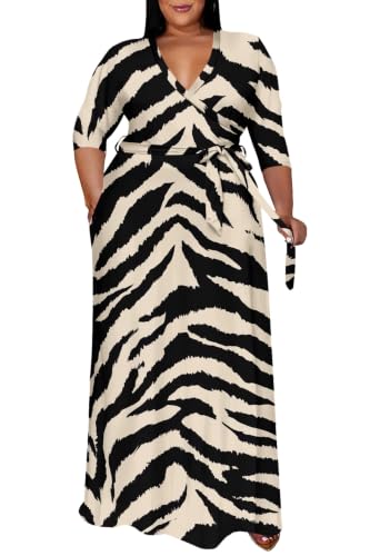 Image of Runwind Plus Size Dress for Women - 3 /4 Sleeve V Neck Maxi Dresses for Women (XL-6XL)