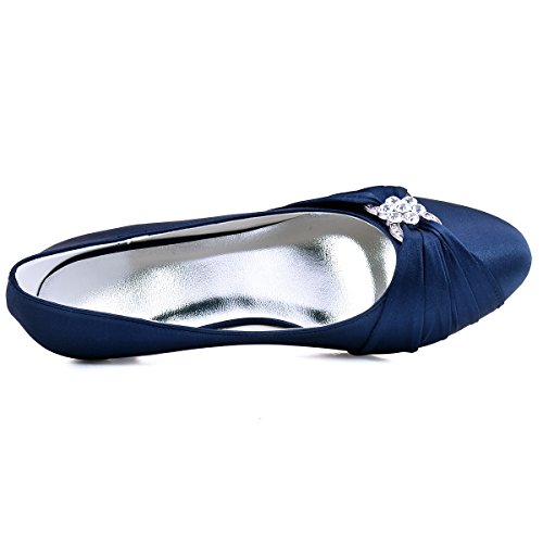 ELEGANTPARK EP2006L Wedding Shoes for Bride Closed Toe Heels for Women Comfortable Low Heel Bridal Shoes Rhinestones Satin Prom Evening Dress Pumps Navy Blue US 11 - Thumbnail 4