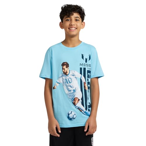 Image of Messi Boys' Lifestyle Short Sleeve T-Shirt, Slim-fit Graphic Tee, Cotton Blend Fabric