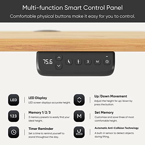 Vosatron Height Adjustable Electric Standing Desk, 40 X 24 Inches Sit Stand Up Desk With Splice Board, Memory Computer Home Office Desk With Caster Wheels, Black Frame/Bamboo Top #TOP3