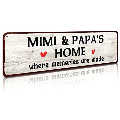SOYAVE Letrero rústico de estaño – Mimi and Papa's House Sign, Where Memories are Made, estilo envejecido, regalo para abuelos, interior y exterior, 4 x 16 pulgadas