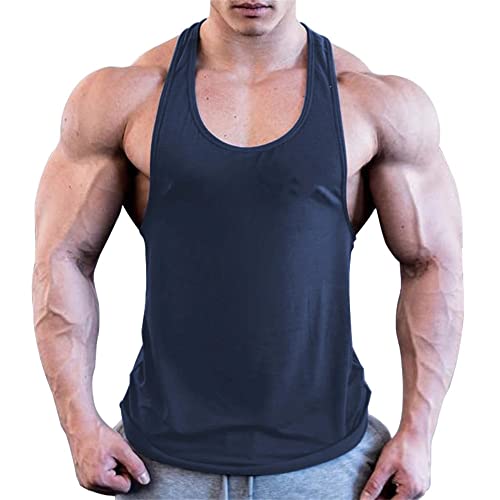 Maiyifu-GJ Men's Summer Training Chest Shapewear Sleeveless Bodybuilding Fitness Undershirt Gym Muscle Workout Tank Top (Blue1,Medium)