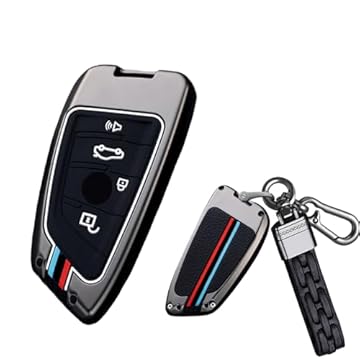 SANRILY Capa luminosa de liga de zinco de silicone com 4 botões para BMW X1 X2 X3 X6 2 5 6 7 Series 2021 G05 X5 Acessórios chaveiro sem chave com chaveiro preto