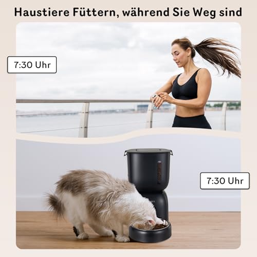 Automatischer Katzenfutterspender und Wasserspender FW1, Draht oder Batterie Katzenfutterspender Timer Pet Feeder - Verriegelbarer Deckel, Trockenmittelbeutel, programmierbare Portionskontrolle