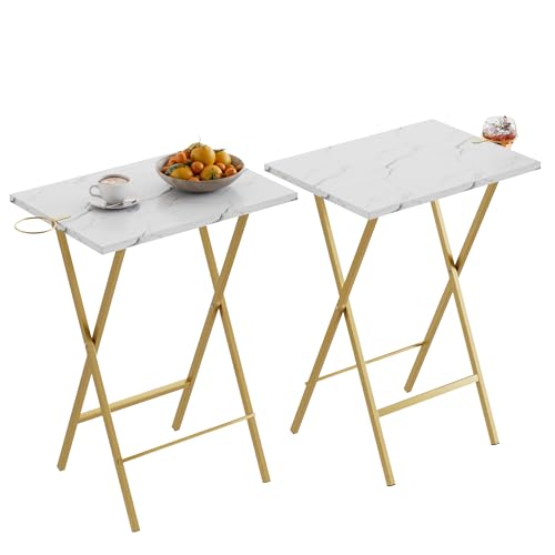 VECELO Folding TV Tray for Eating Set of 2 Portable Dinner/Snack Table with Cup Holder for Couch Living Room and Small Space Gold