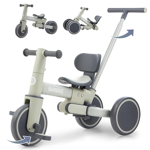 Image of Bobike 5-in-1 Tricycle for Toddlers 18 Months to 5 Years Old, Toddler Bike, Kids Tricycle with Push Handle and Backrest, Toddler Balance Bike with Easy Assembly for Boys and Girls.(Green)