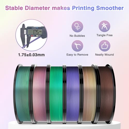 Image of Rainbow Matte PLA Filament Bundle | 6-Pack (250g per Spool, 1.5kg Total), Multicolor Changing 3D Printer Filament 1.75mm Rainbow Filament for FDM 3D Printers & 3D Pens