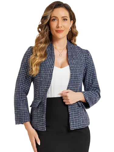 Allegra K Plaid Tweed Blazer for Women's Long Sleeve Open Front Work Office Jackets