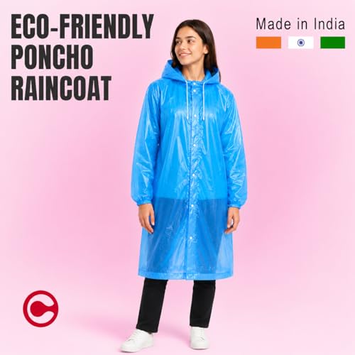 Image of EVA Poncho Raincoat for Men and Women, Lightweight Waterproof with Hood, Adjustable Drawstring, Snap Button Closure, Reusable