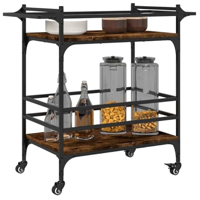 Kitchen Trolley Smoked Oak with Engineered Wood and Steel Frame, Ample Storage, 4 Casters for Stability and Mobility, 32.3 L x 15.7 W x 30.9 H-vqQy6OA5