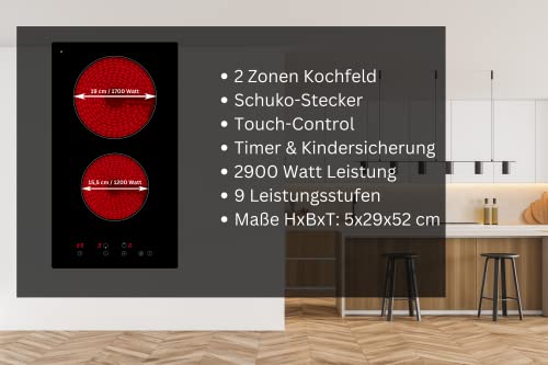 Glaskeramik-Doppelkochplatte Calor EBK2 | Autark | 2 Zonen | Glaskeramikkochfeld | 9 Leistungsstufen | Timer | Kindersicherung | Sensor Touch | Rahmenlos – Bild 3