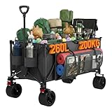 Devoko 260L carrello spiaggia Massimo 200kg carrello con ruote portatutto grandi,carrellos pieghevole Con Braccioli Regolabili e Tasche Laterali per Giardino Campeggio Ogni Tipo di Terreno, Grigio