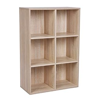 VASAGLE Bibliothèque, Étagère à 6 Compartiments, Meuble de Rangement Livres, Cloison Séparateur, Présentoir, pour Salon, Chambre, Bureau, Chambre d’Enfant, Couleur Boisée LBC203H - Les Beatles, Paul McCartney, John Lennon, RIngo Starr, George Harrison