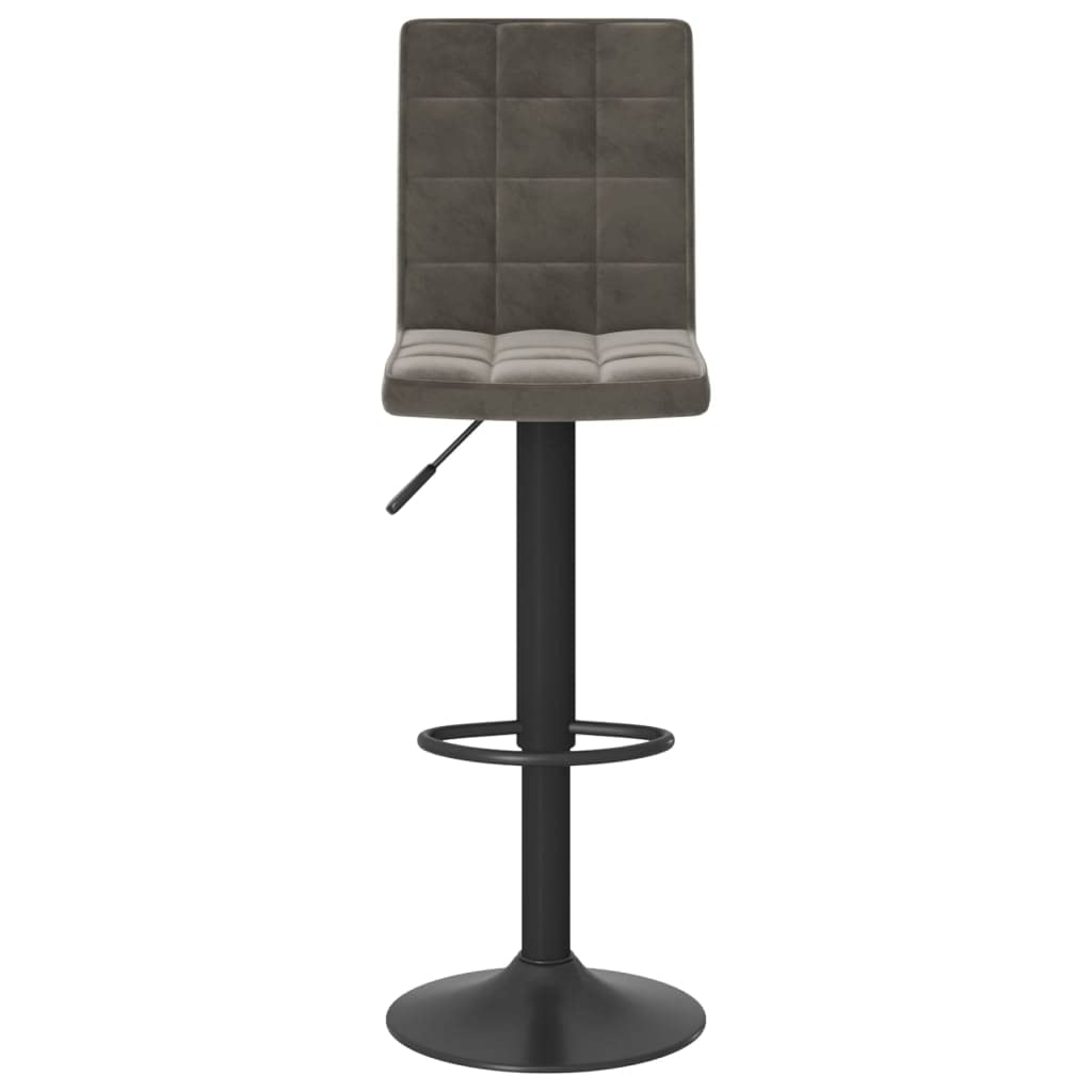 Taburete de bar estable con estructura de acero y suave tapizado en terciopelo, silla de bar regulable en altura con resorte de gas, taburete giratorio con reposapiés en gris oscuro
