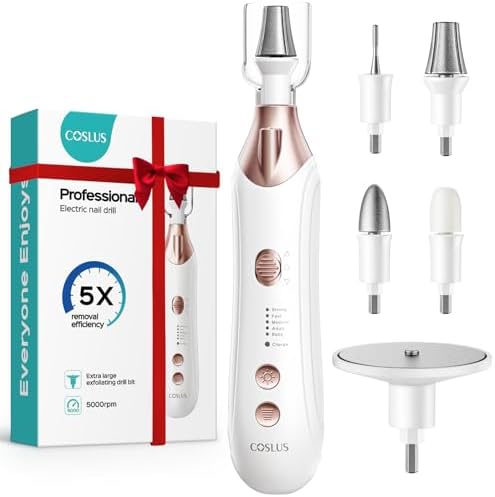 COSLUS Professional Manicure Pedicure Kit, 5-in-1 Electric Nail File for Toenail Hand Feet Care - Wider Grinder for Thick Nails, Cordless, 5 Speed, for Men Women Seniors Home Salon, White, C43(END10)