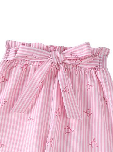 Image of Girls 2 Piece Outfits Summer Ruffle Sleeve Top and High Waisted Striped Shorts Set for Girls 7-14