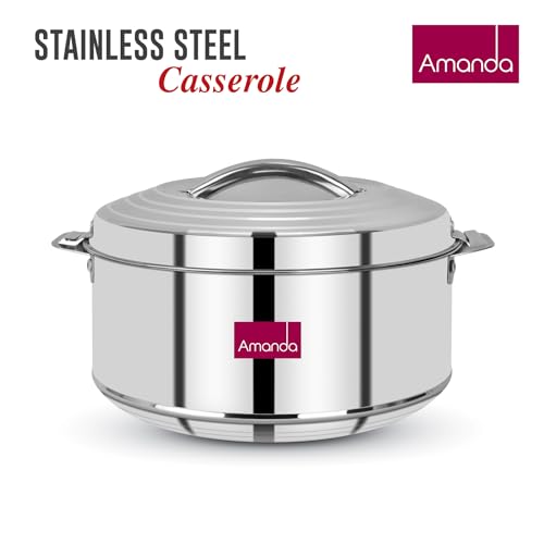 Image of Amanda Stainless Steel Casserole Set of 3 (1000ml, 2000ml & 3000ml) - Hot Pot for Roti, Sabji & Biryani | Durable & Rust-Free | Ideal for Daily Use & Gifting (Set of 2 (2000ML, 3000ML))
