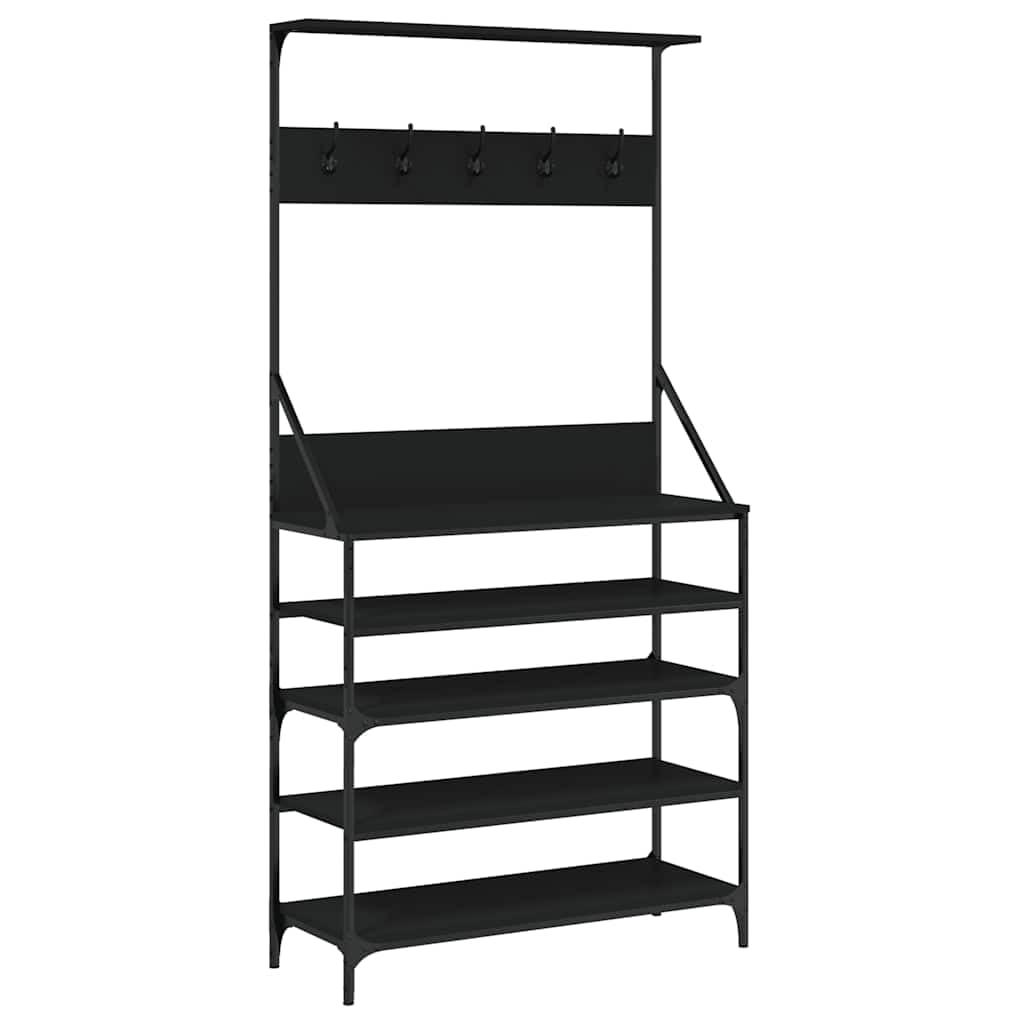 Porte-vêtements et rangement chaussures noir 90x34x184 cm