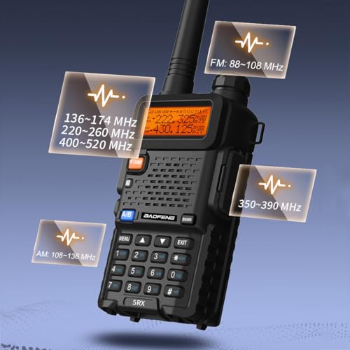 BAOFENG 5RX Walkie Talkies Long Range Multi-Band Two Way Radio Handheld Ham Radio Amateur, Airband, DTMF, One Key Frequency Match (Black, 2 Pack) - Image 6