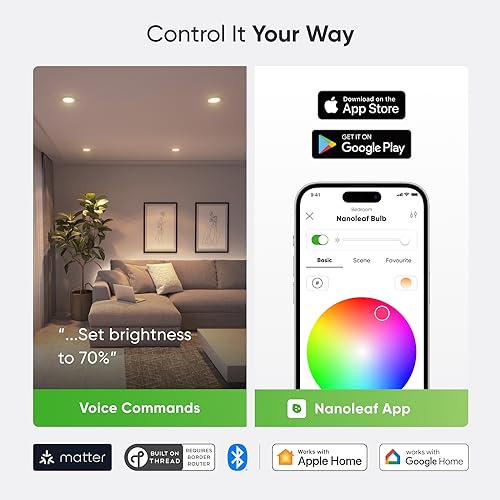 Image of Nanoleaf Essentials Smart LED Color-Changing Light Bulb (60W) - RGB & Warm to Cool Whites, App & Voice Control (Works with Apple Home, Google Home, Samsung SmartThings) (Matter BR30 (3 Pack))