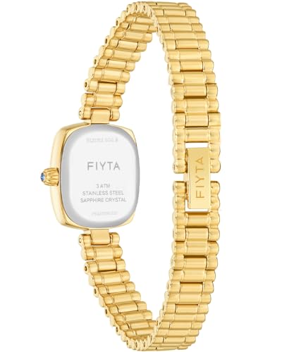 Image of FIYTA Women's Watch - Elegant Gold Small Square Luxury Watch with Sapphire Crystal; 316L Stainless Steel Jewelry Bracelet, Timeless Gift for Her, Mother's Day, Gift Box Included