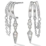 MUMREUES Silver Earrings for Women Trendy 14K White Gold Plated Dangle Earings Small Hoop Huggie Drop Stud Earrings Zirconia Simple Minimalist Dainty Chain Tassel Hypoallergenic Earring
