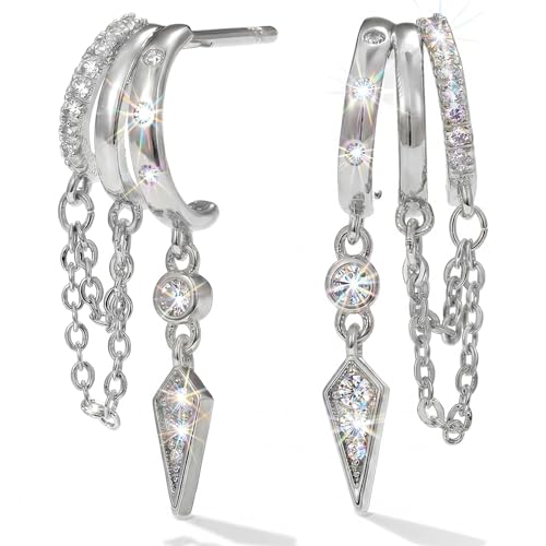MUMREUES Boucles d'Oreilles Cercles pour Femme Plaqué Argent 14K Boucles d'Oreilles Chaîne avec...