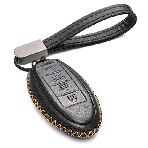 Vitodeco Leather Smart Key Fob Case Cover Protector - Compatible with Nissan | Compatible with Infiniti - (2007 - 2022 Models) - 4 Buttons, Black