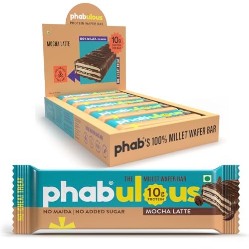 Image of Phab Protein Wafer Bar Mocha Latte Flavour - No Maida Only Millets (Bajra) | 10g Protein With No Added Sugar, No Preservatives, No Trans Fat | Gluten-Free Healthy Snack | Desk-to-Gym Snack