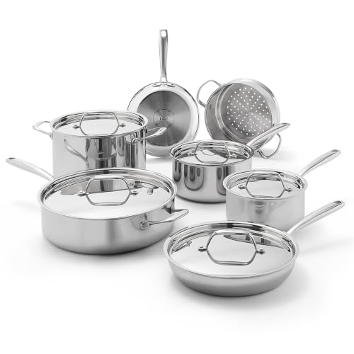 Image of T-fal Pro Tri-Ply Stainless Steel, 12 Piece Pots and Pans Set